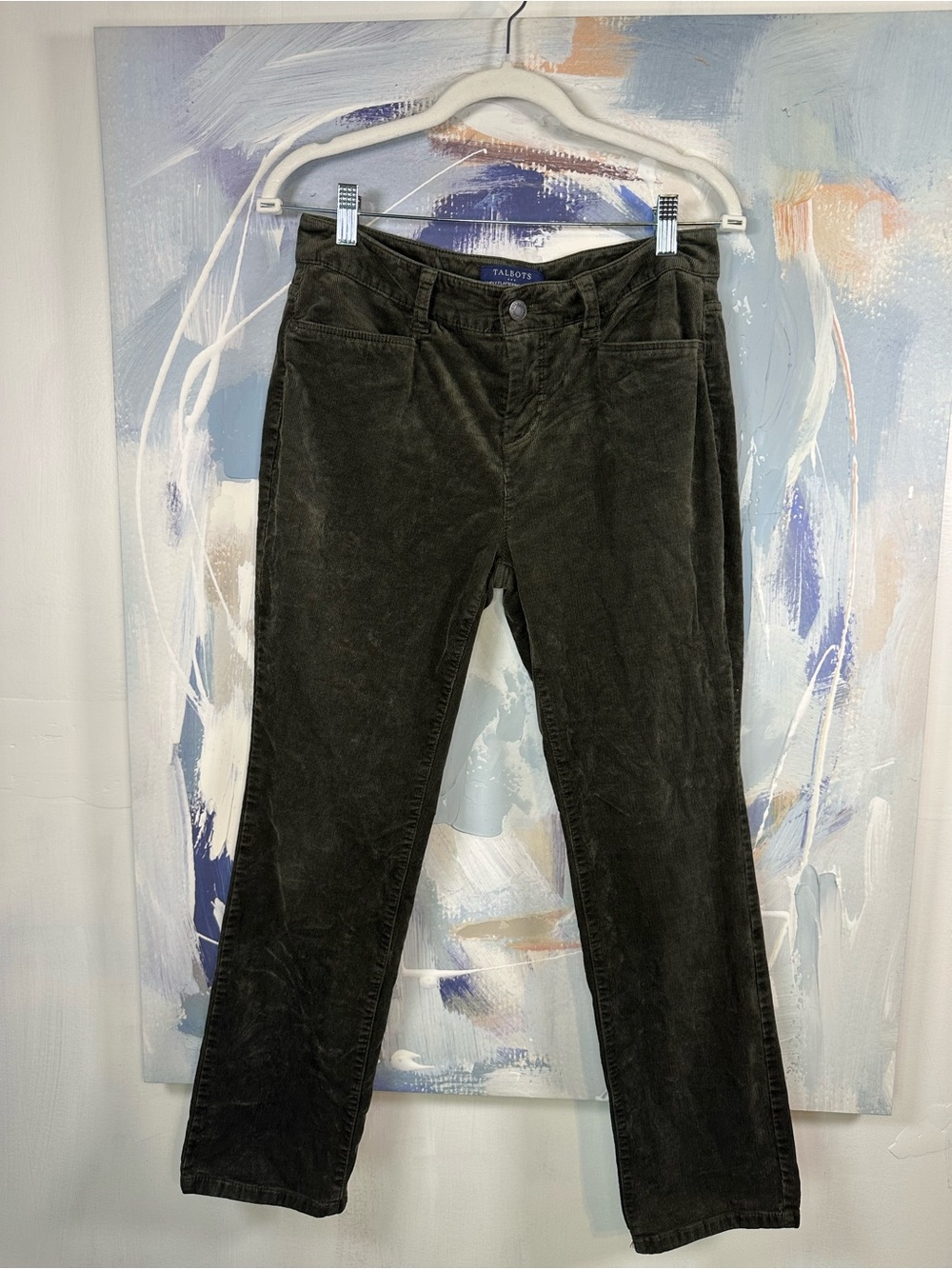 Talbots Simply Flattering 5 Pocket Corduroy Pants 4P Petite Dark Olive Green